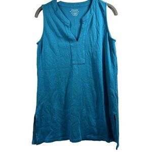 Chicos Women's Top S Ultimate Tee Solid Blue V Neck 100% Pima Cotton Side Slits
